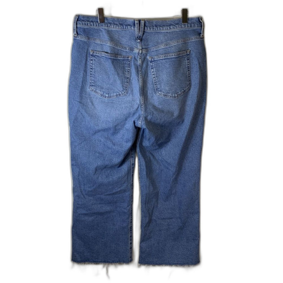 J. Crew Lakeshore Blue Denim Slim Wide Leg Frayed Hem Crop Jeans Size 32/14 US - Picture 5 of 16